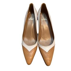 Stuart Weitzman Two Tone Wingtip Leather Kitten Heel Pumps Shoes 7.5 N